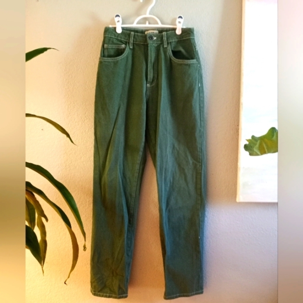 NWOT Cotton On Bohemian Deep Green Straight Wide Leg Loose Fit Casual Fall Jeans - Picture 2 of 7
